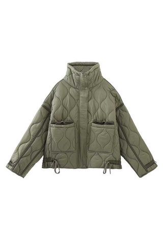 Quilted Stand-Collar Zip Front Jacket