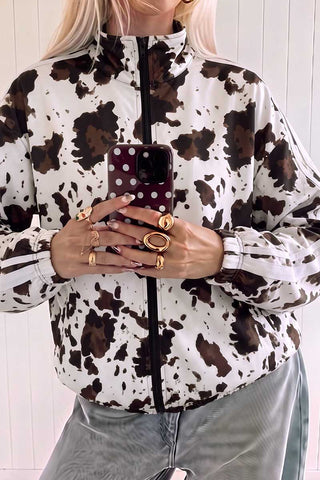 Cow Print Zip-Up Track Jacket