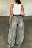 Rose Graphic Barrel Leg Jeans