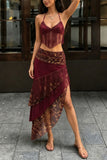 Fringe Halter Top and Skirt Set