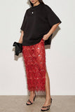 Sequin Beaded Sheer Midi Skirt