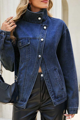 Stand Collar Asymmetric Button-Front Jacket