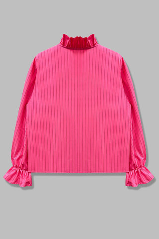 Striped Ruffle Cuff Button-Front Shirt