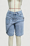 Asymmetrical Hem Denim Shorts