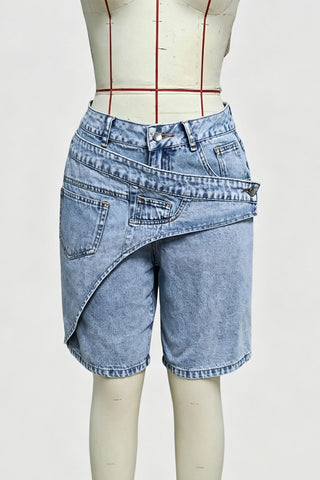 Asymmetrical Hem Denim Shorts