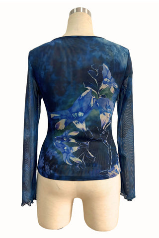Sheer Floral Print Long Sleeve Top