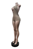Striped Halter Deep V-Neck Romper
