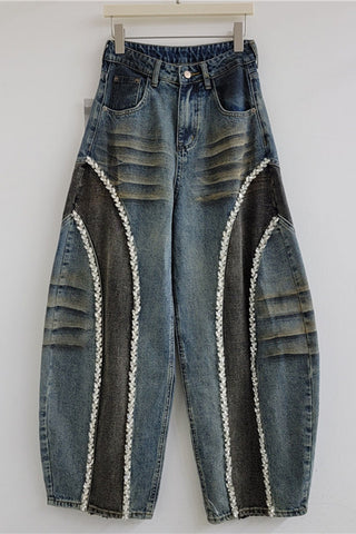 Lace Trim Barrel Jeans