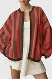 Striped Open-Front Batwing Sleeve Cardigan