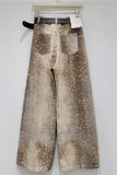 Animal Print Wide Leg Straight Jeans