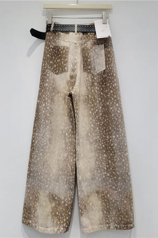 Animal Print Wide Leg Straight Jeans