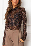 Sheer Floral Mock Neck Long Sleeve Blouse