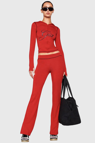 Graphic Zip-Up Hoodie and Flare Pants Set