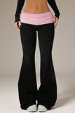 Polka Dot Ruched Waist Flare Casual Pants