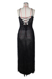 Crochet Fringe Backless Maxi Dress