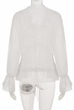 Lace-Up Front Bell Sleeve Sheer Blouse
