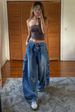 Zipper Detail Wide Leg Jeans