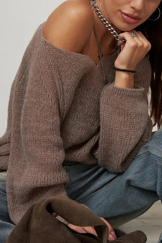 Sheer V-Neck Loose Knit Sweater