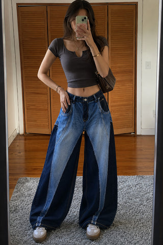 Patchwork Wide-Leg Baggy Jeans