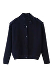 Ribbed Knit Button-Front Mock Neck Cardigan
