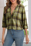 Plaid V-Neck Button-Front Long Sleeve Shirt