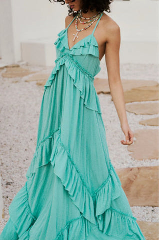 Ruffle Tiered Halter Maxi Casual Dress
