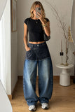 Two-Tone Patchwork Wide-Leg Baggy Jeans