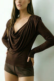 Cowl Neck Long Sleeve Fitted Top