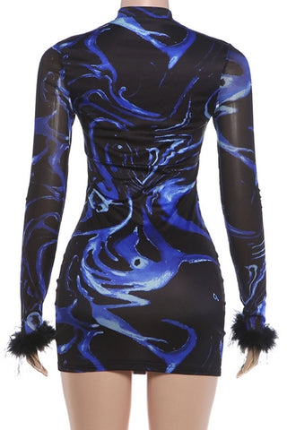Sheer Sleeve Keyhole Bodycon Mini Dress