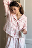 Plaid Long Sleeve Button-Front Pajama Set