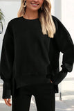 Crew Neck Side Slit Sweatshirt