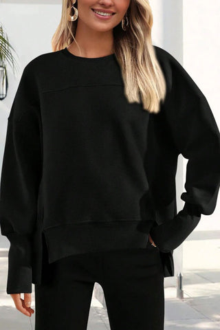 Crew Neck Side Slit Sweatshirt