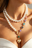 Multi-Strand Pearl Heart Pendant Necklace