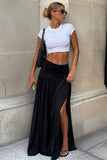 High-Waist Ruched Waistband Midi Skirt