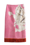 Floral Print Contrast Hem Midi Skirt
