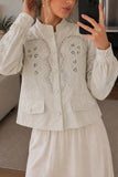 Embroidered Lace Mock Neck Puff Sleeve Jacket