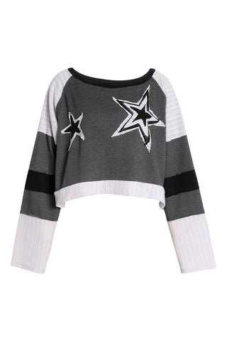Star Graphic Crochet Panel Pullover