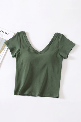 Built-In Bra V-Neck Short Sleeve T-Shirt