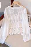 Button-Front Lace Floral Blouse