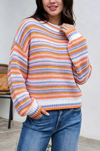 Striped Crew Neck Knit Sweater