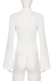 Lace Bell Sleeve Mock Neck Crop Blouse