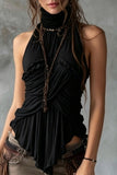 High Neck Ruffle Pleated Halter Top
