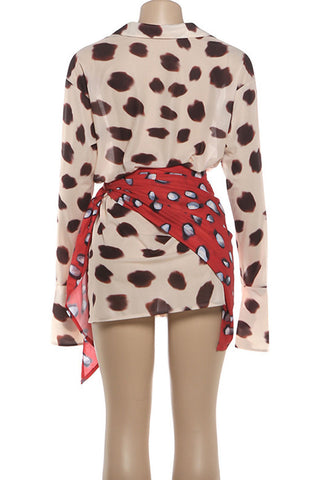 Abstract Print Bell Sleeve Mini Casual Dress