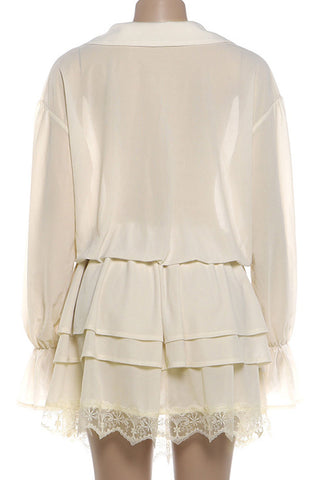 Sheer Lace V-Neck Ruffle Mini Dress
