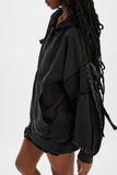 Tie-Sleeve Puff Zip-Up Hoodie