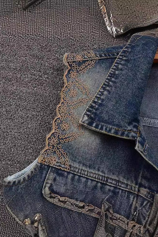 Floral Shoulder Denim Vest