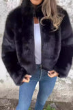 Faux Fur Zip-Front Collared Coat