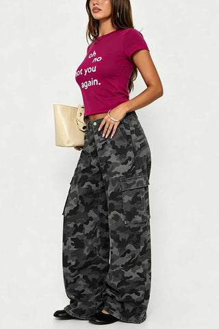 High-Waist Wide-Leg Cargo Casual Pants