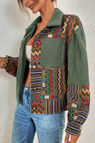 Geometric Patchwork Corduroy Shacket