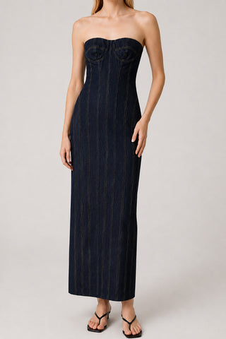 Pinstripe Strapless Corset Maxi Dress